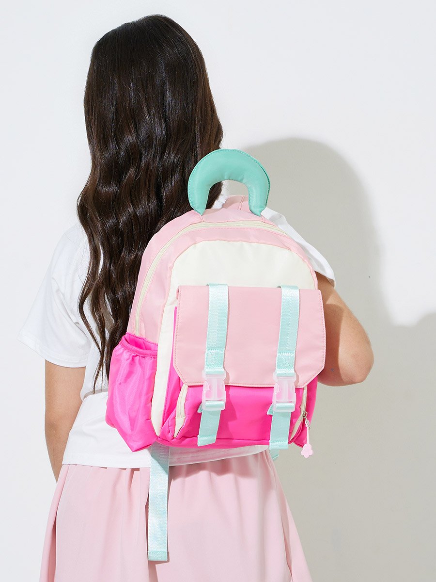 Girls Color Block Backpack with Zip Closure