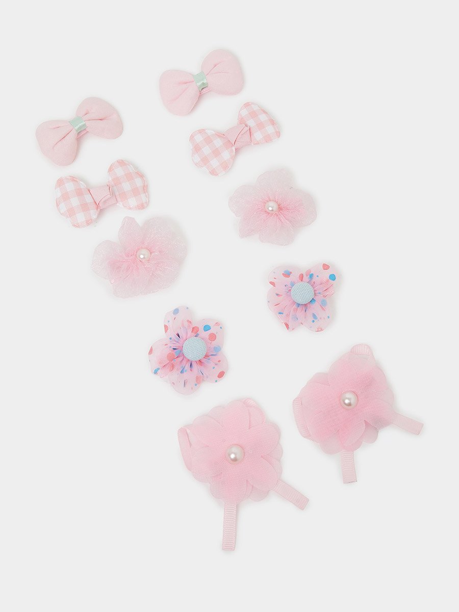 Pack of 10 - Girls Pink Embellished Hair Clips