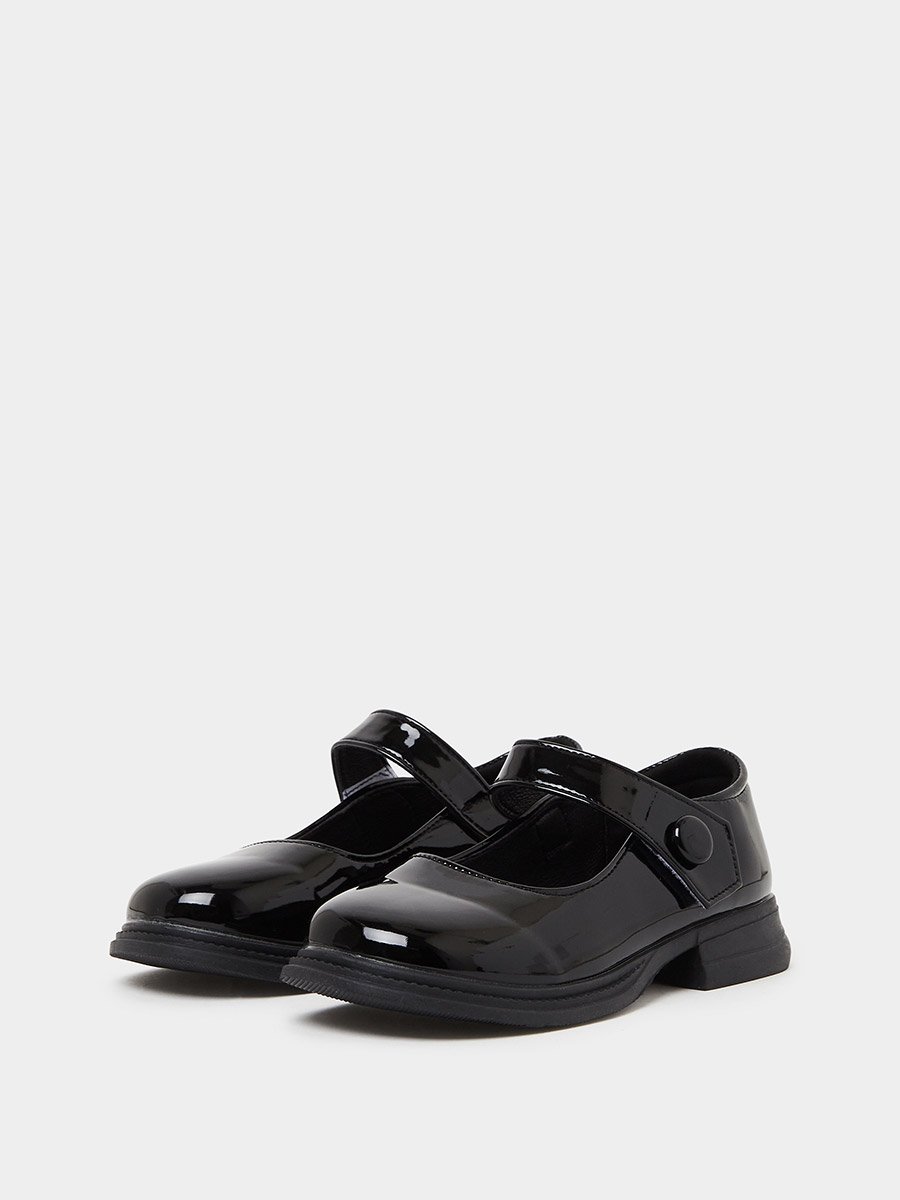 Girls Patent Mary Jane Shoes with Button Detail