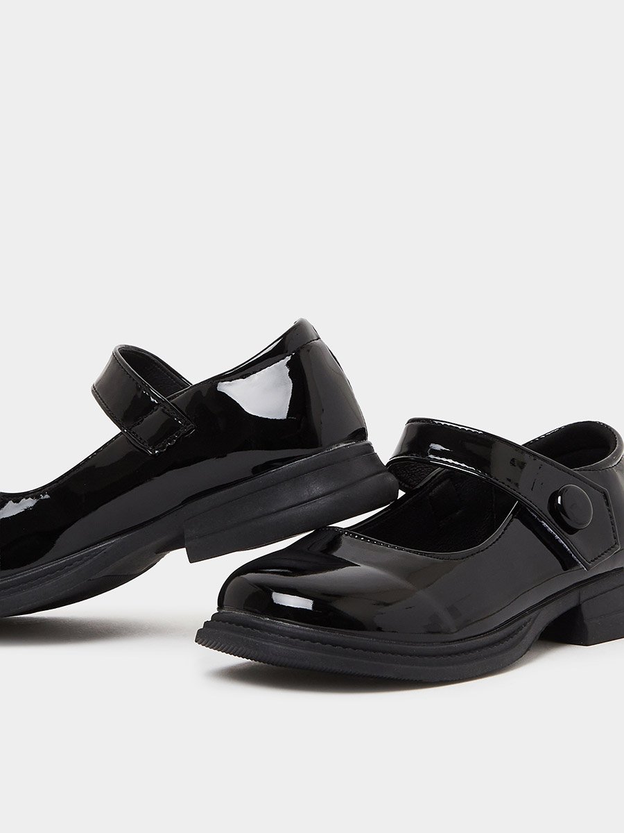 Girls Patent Mary Jane Shoes with Button Detail