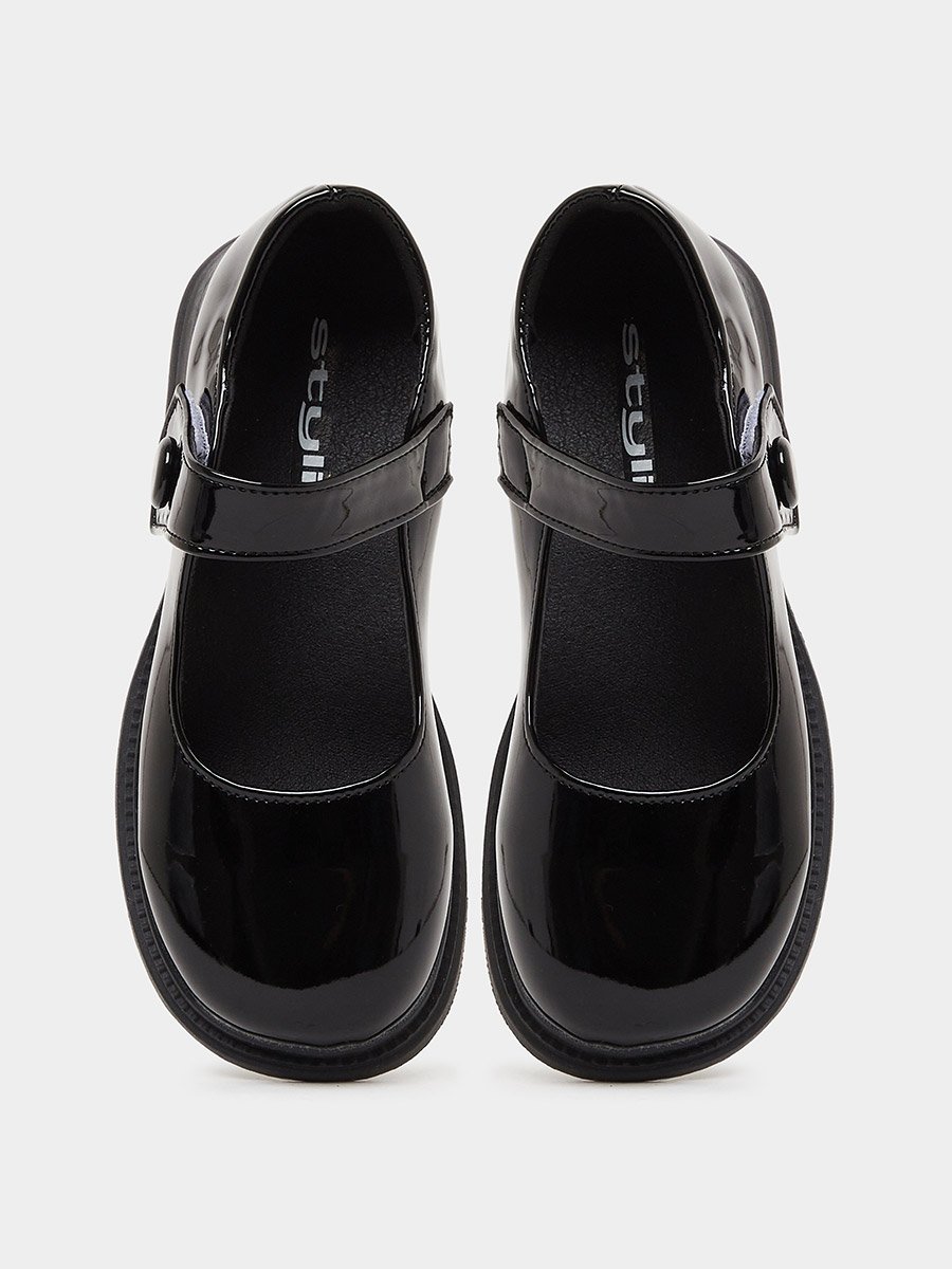 Girls Patent Mary Jane Shoes with Button Detail
