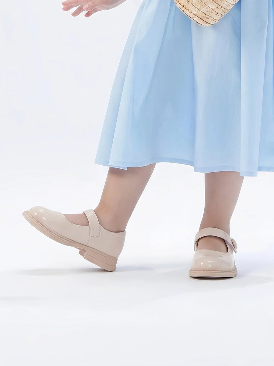Girls Patent Mary Jane Shoes with Button Detail