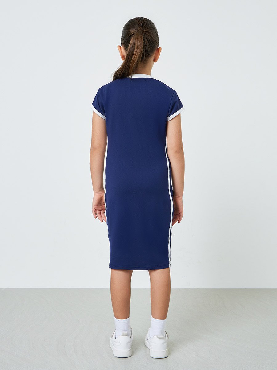 Girls Navy V Neck Printed Bodycon Dress