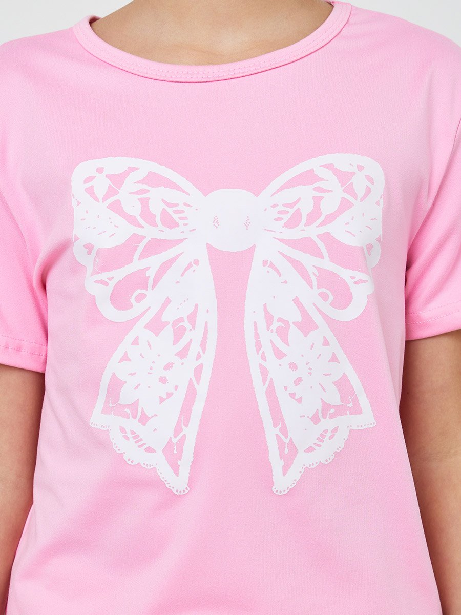Teens Pink Bow T-Shirt and Knee Length Skirt Set