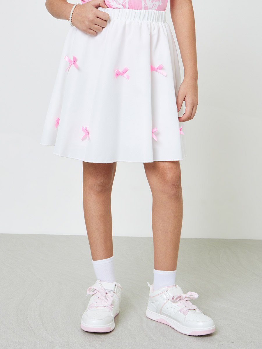 Teens Pink Bow T-Shirt and Knee Length Skirt Set