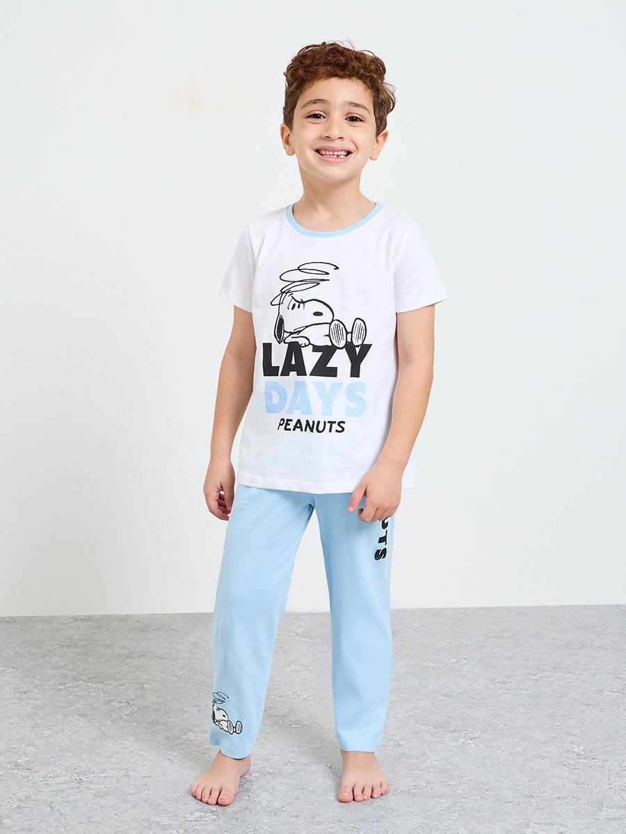 Boys Snoopy Print Short Sleeves T-Shirt and Pyjama Set