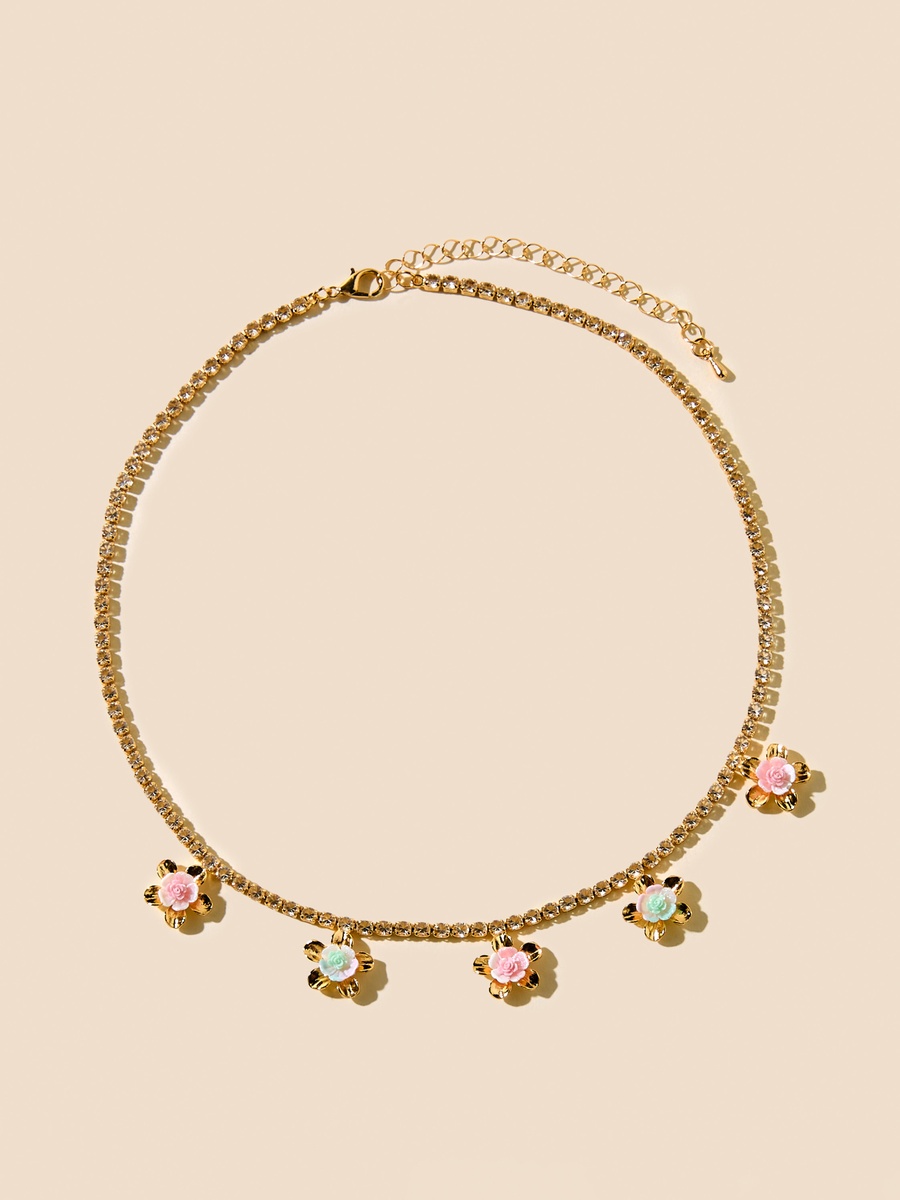 Floral Stone Embellished Necklace and Earrings Set