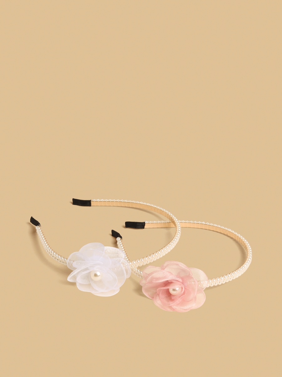 Pack of 2 - Pearl Embellished Hairband with Floral Accent