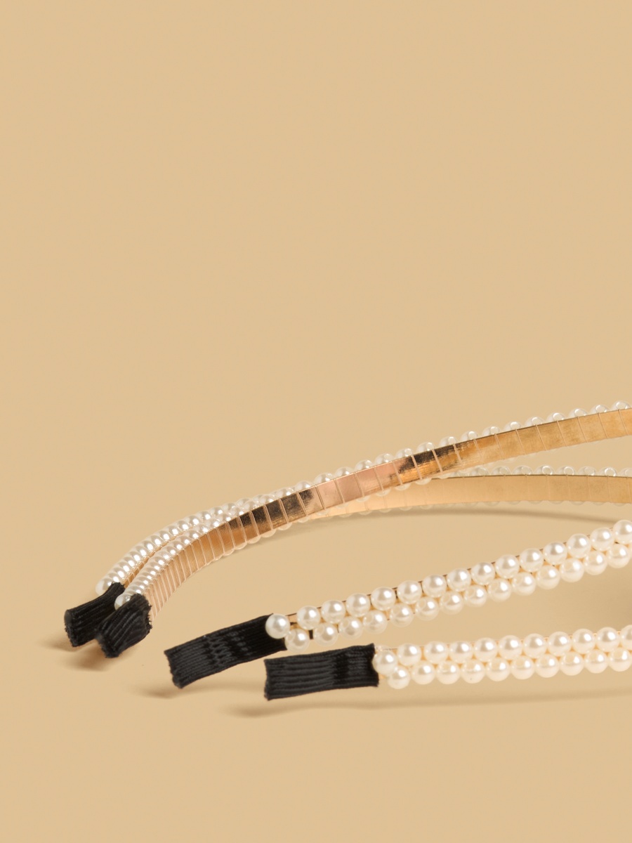Pack of 2 - Pearl Embellished Hairband with Floral Accent