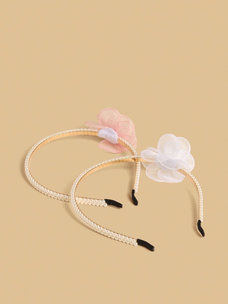 Pack of 2 - Pearl Embellished Hairband with Floral Accent