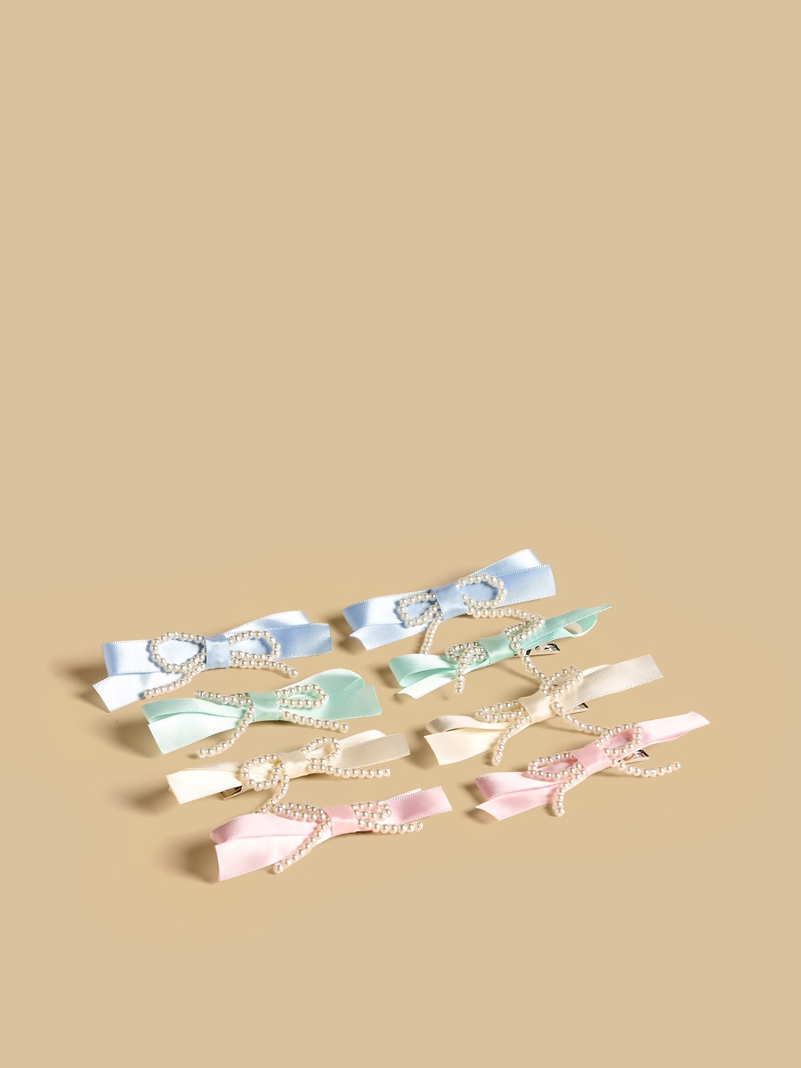 Pack of 8 - Pearl Embellished Bow Hair Clip