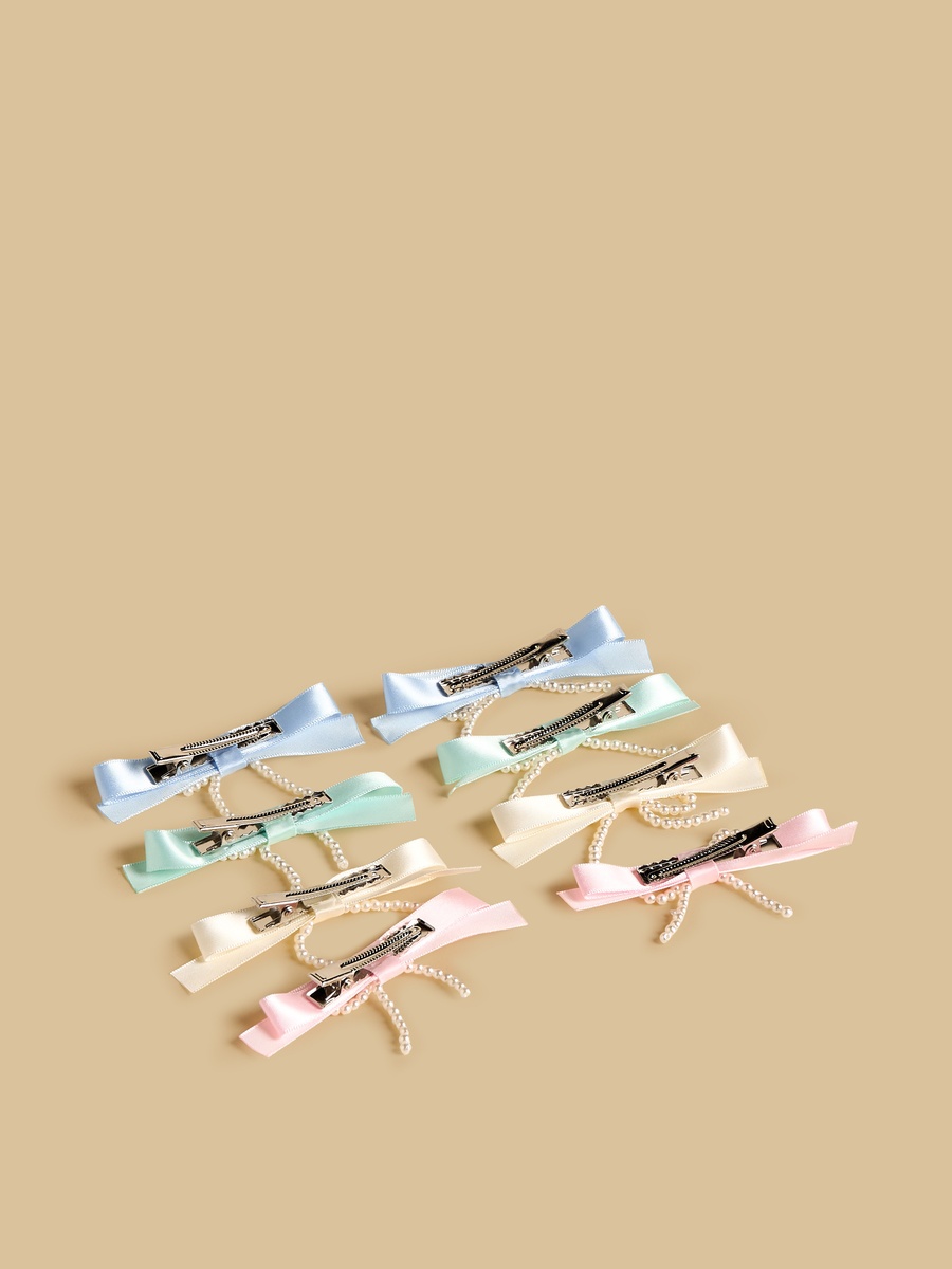 Pack of 8 - Pearl Embellished Bow Hair Clip