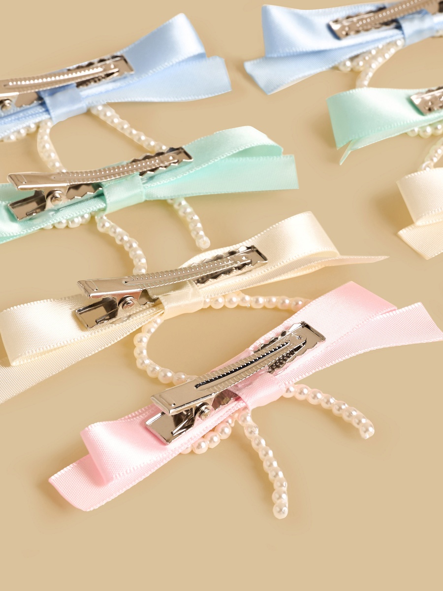 Pack of 8 - Pearl Embellished Bow Hair Clip