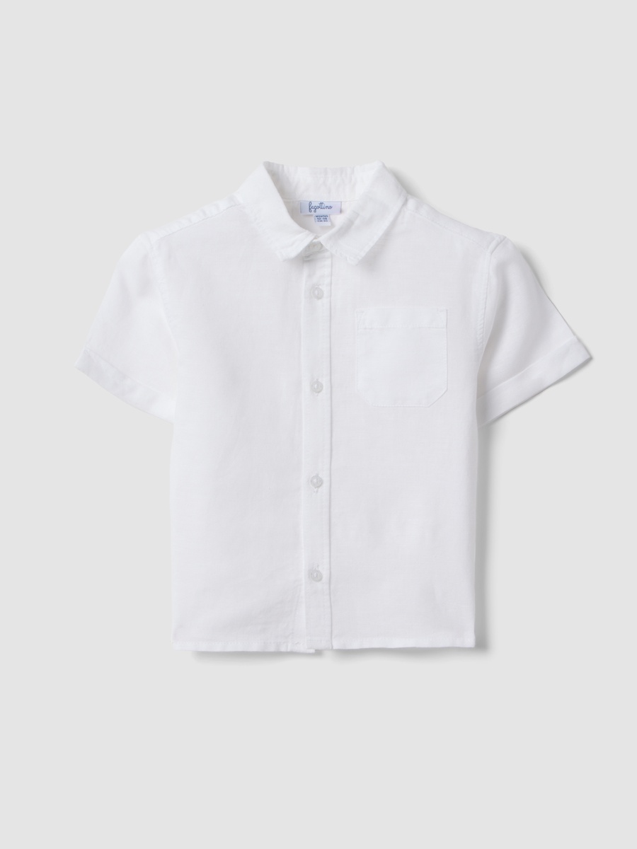 Kids White Linen-Cotton Blend Shirt