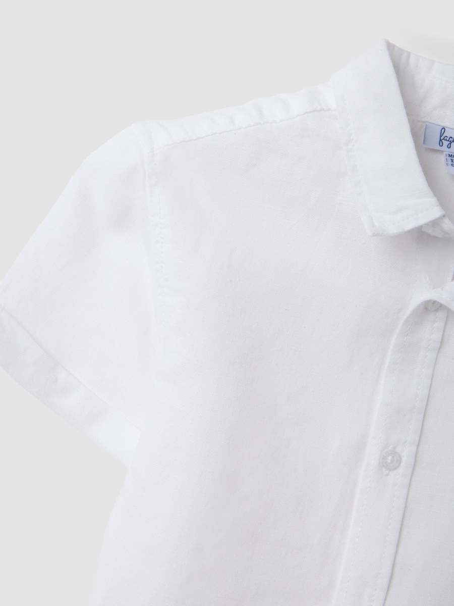 Kids White Linen-Cotton Blend Shirt