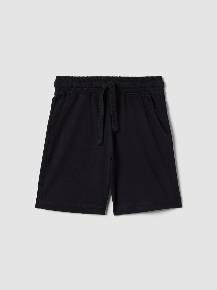 Kids Black Cotton Regular-Fit Shorts