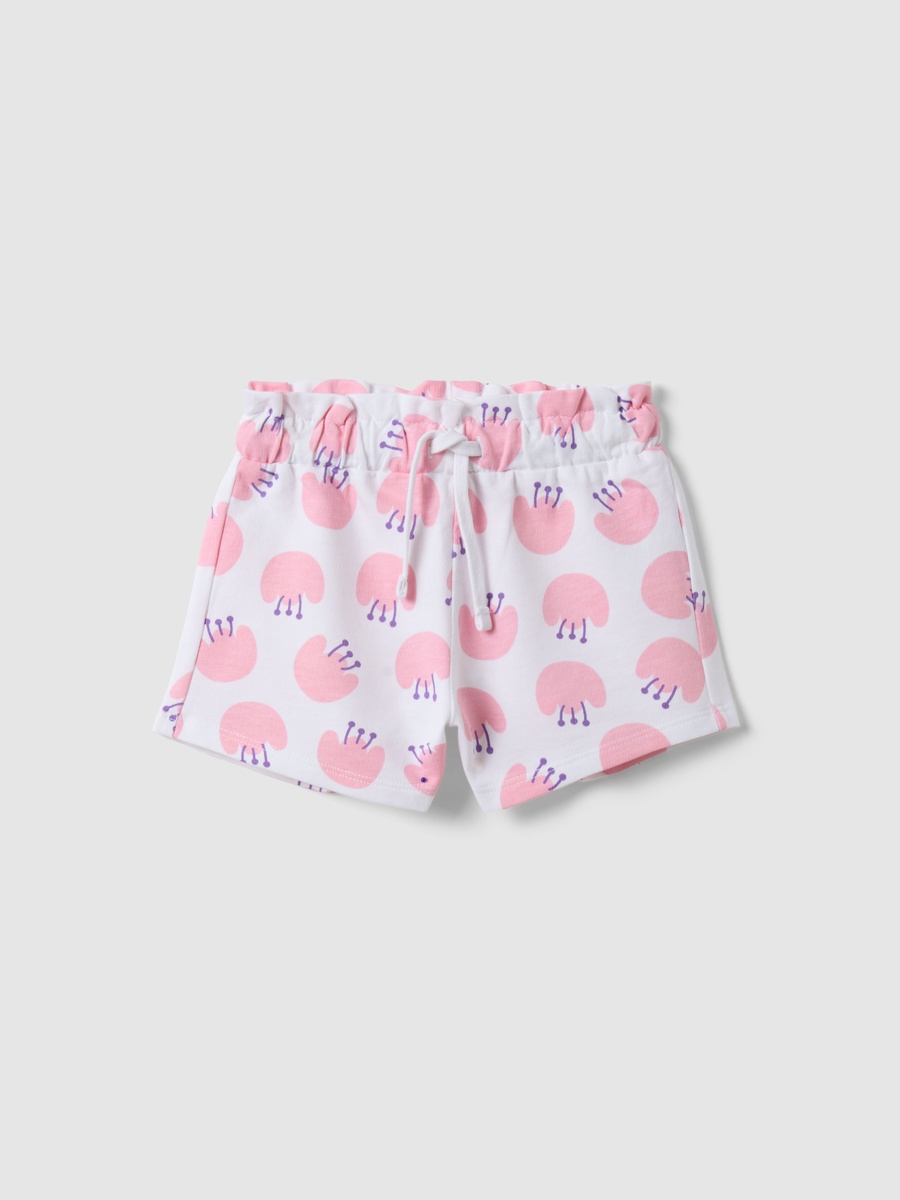 Girls White Cotton Printed Shorts