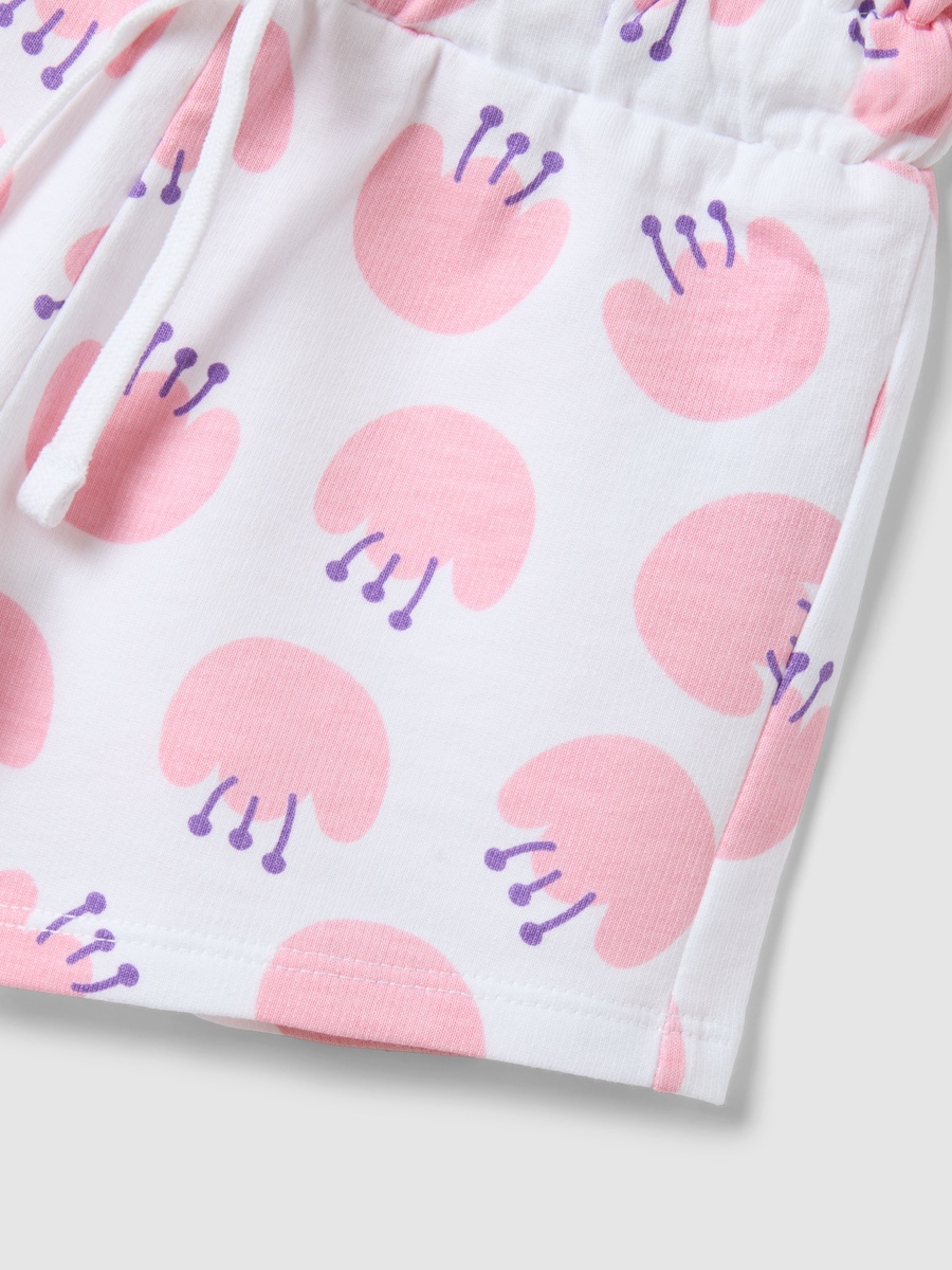 Girls White Cotton Printed Shorts