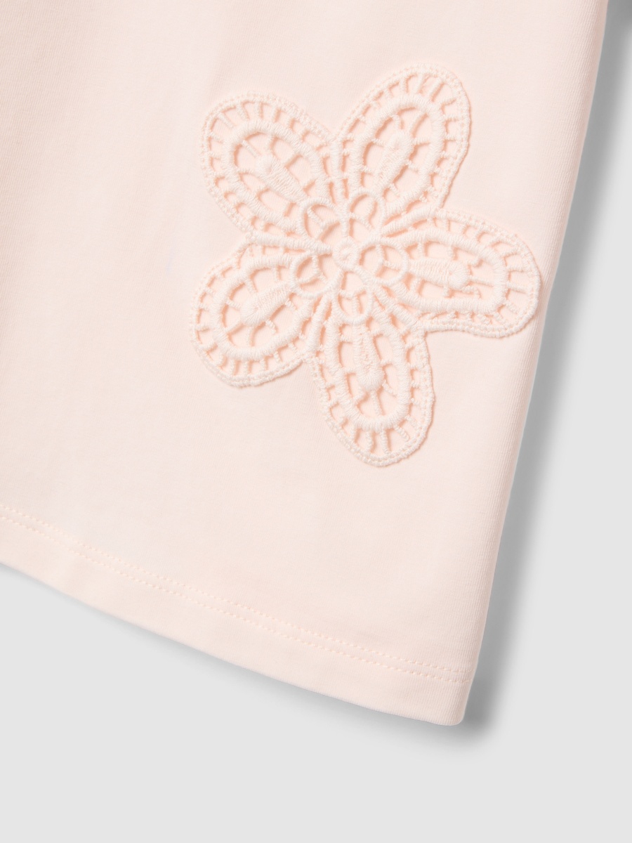 Girls Pink  Floral Embroidery Cotton T-Shirt