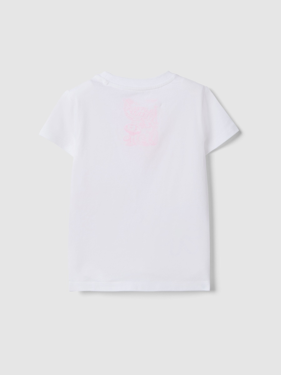Girls White Embroidered Flowers Cotton T-Shirt