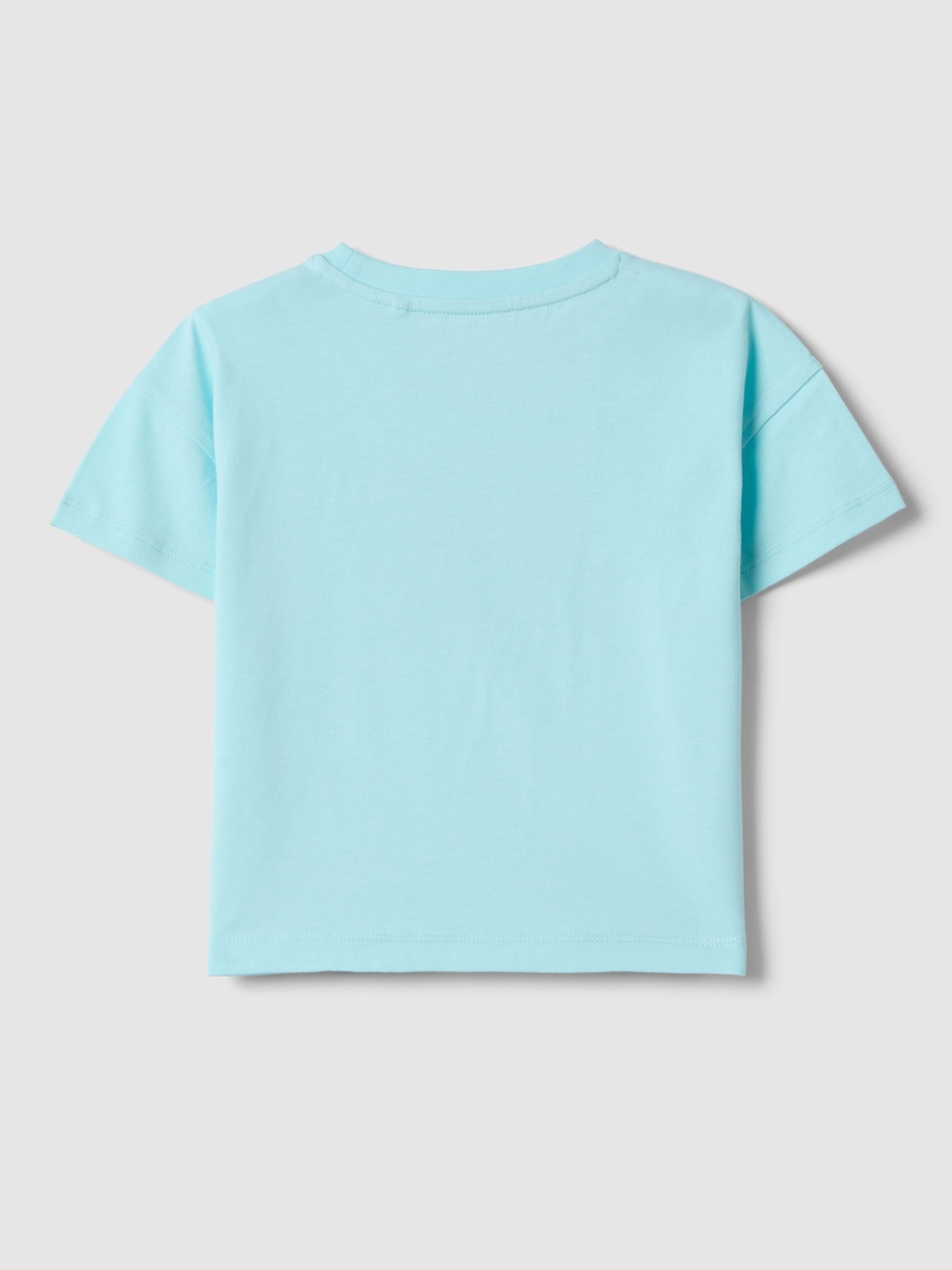 Girls Blue Cotton Graphic Print T-Shirt