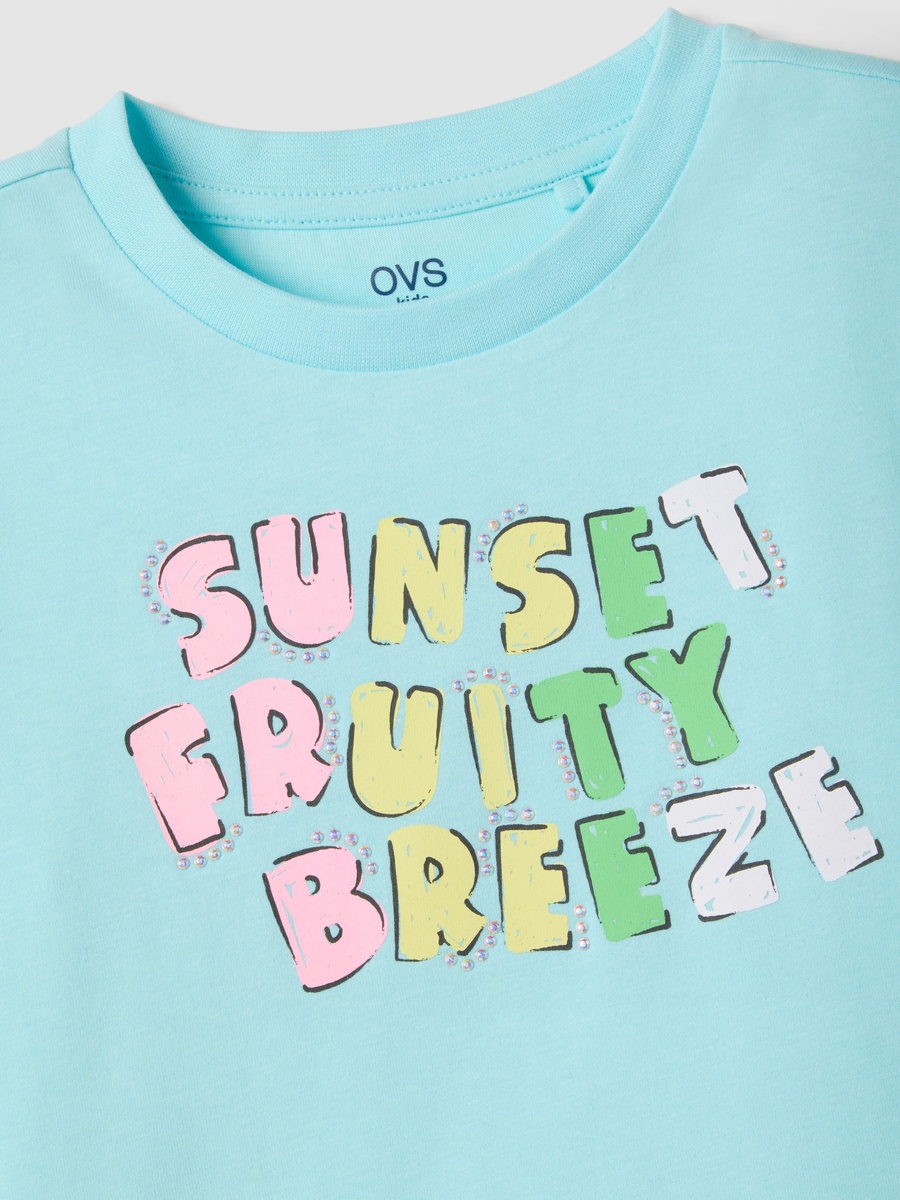 Girls Blue Cotton Graphic Print T-Shirt