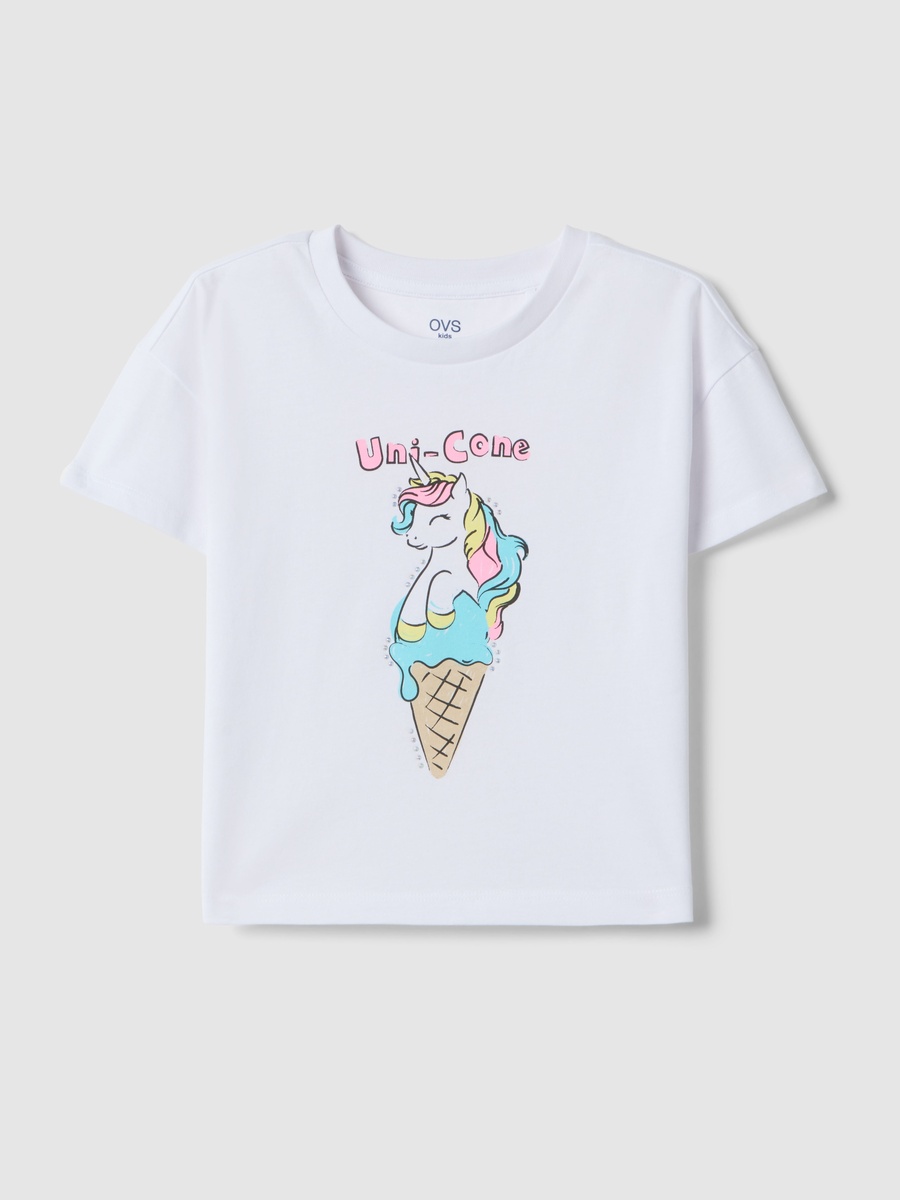 Girls White Pure Cotton Graphic T-Shirt