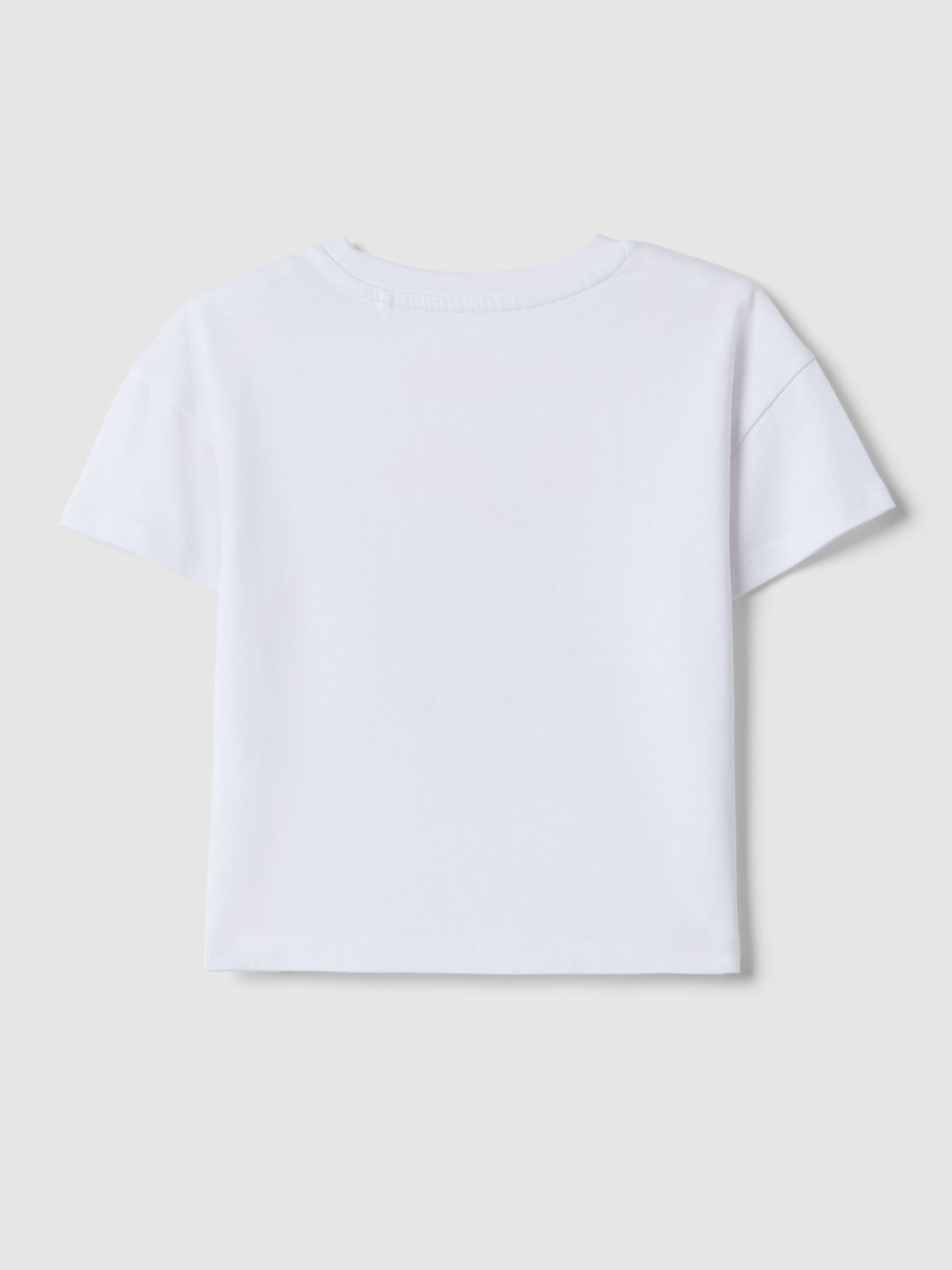 Girls White Pure Cotton Graphic T-Shirt