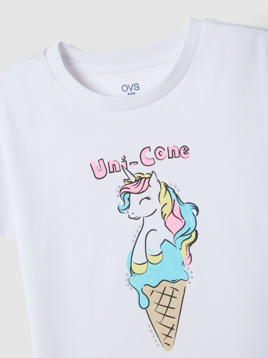 Girls White Pure Cotton Graphic T-Shirt