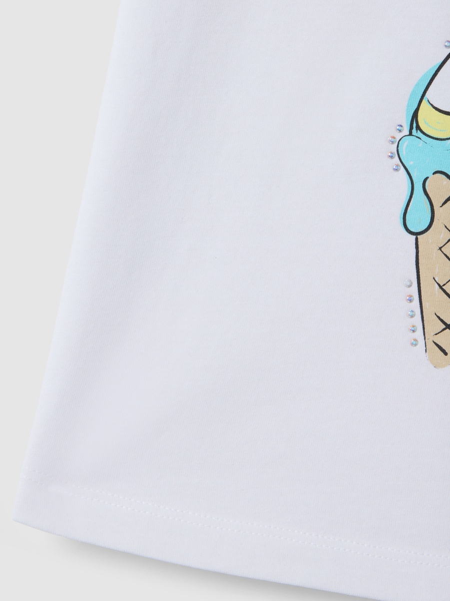 Girls White Pure Cotton Graphic T-Shirt