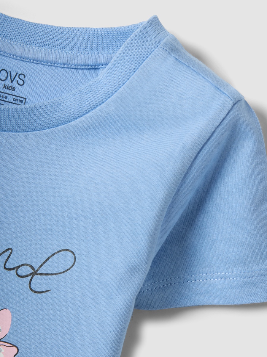 Girls Light Blue Pure Cotton Graphic Print T-Shirt
