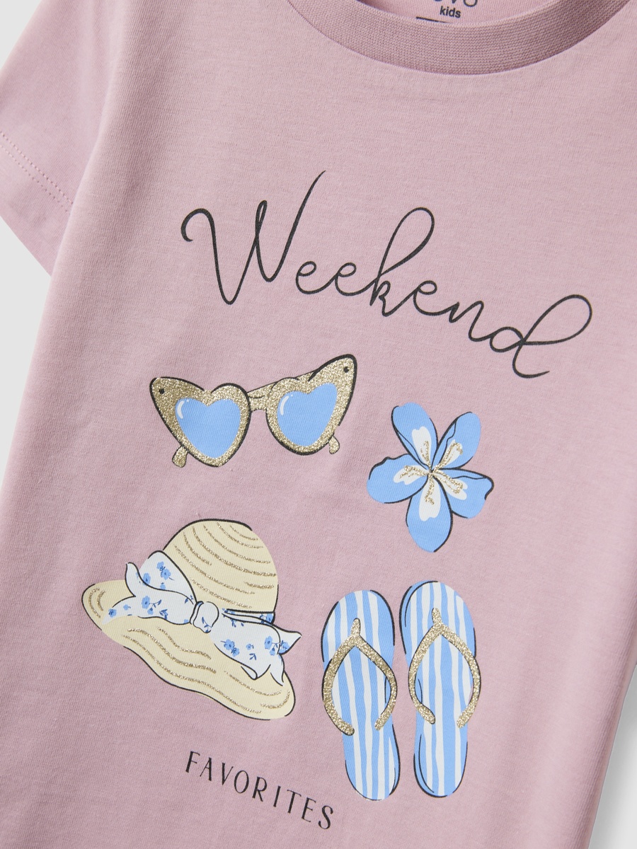  Girls Pink Cotton Graphic Print T-Shirt