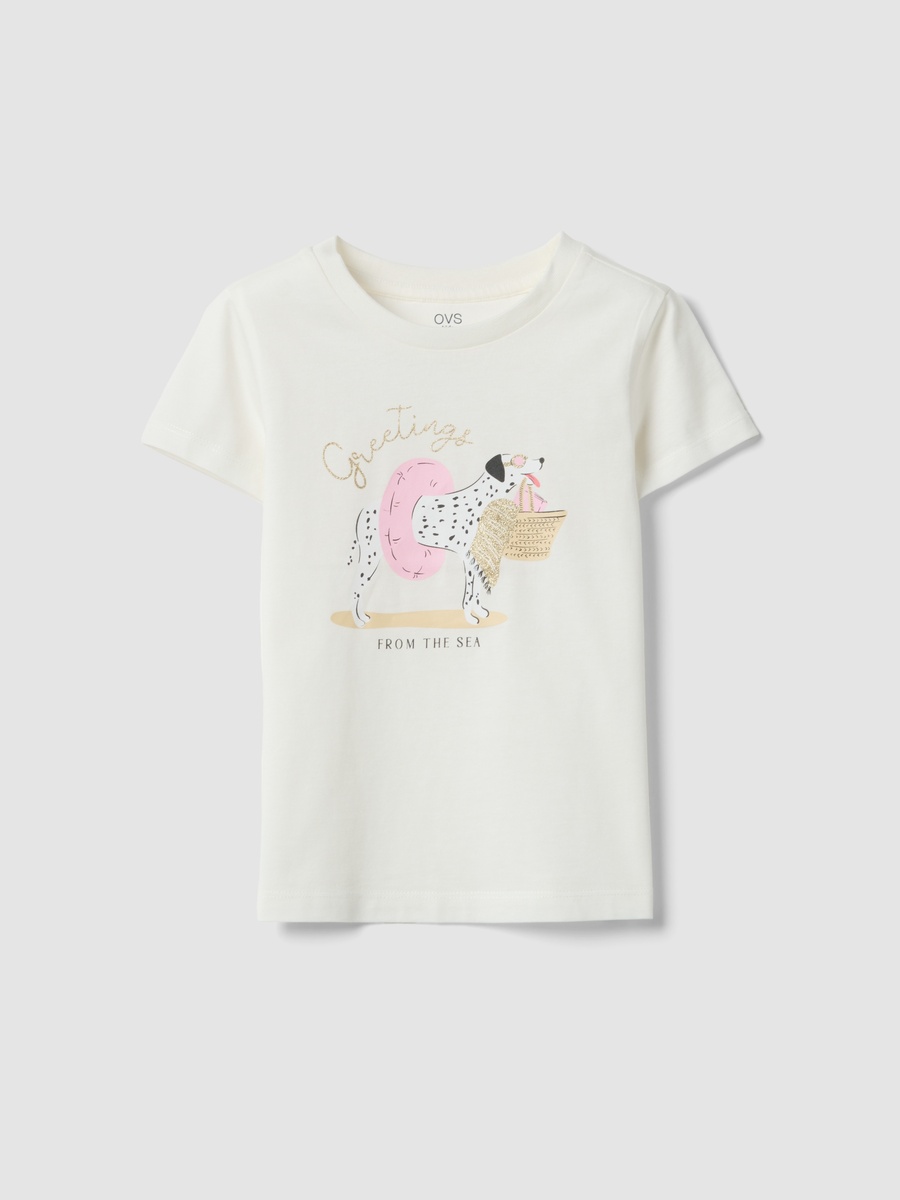 Girls White Cotton Graphic Print T-Shirt