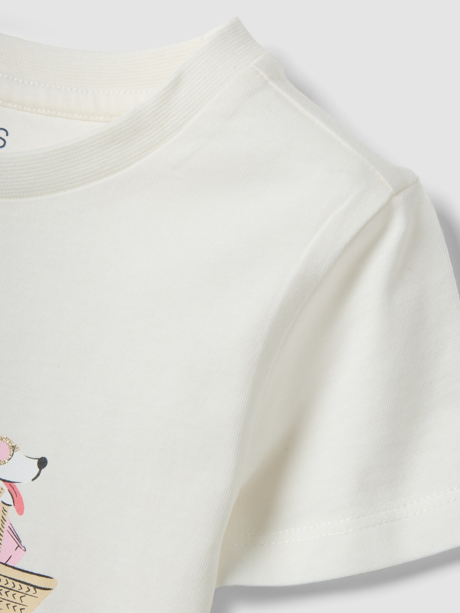 Girls White Cotton Graphic Print T-Shirt