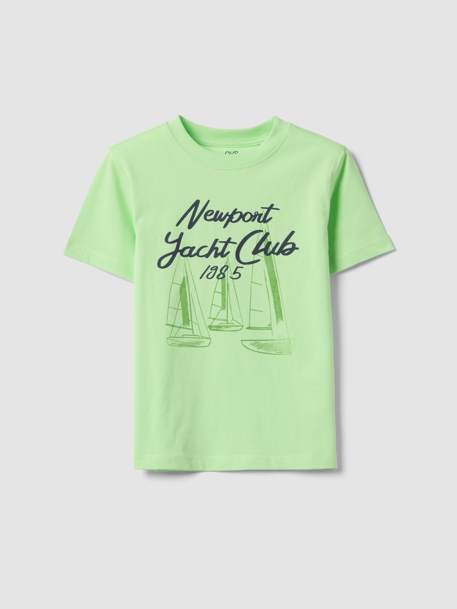 Kids Green Pure Cotton Graphic Print T-Shirt