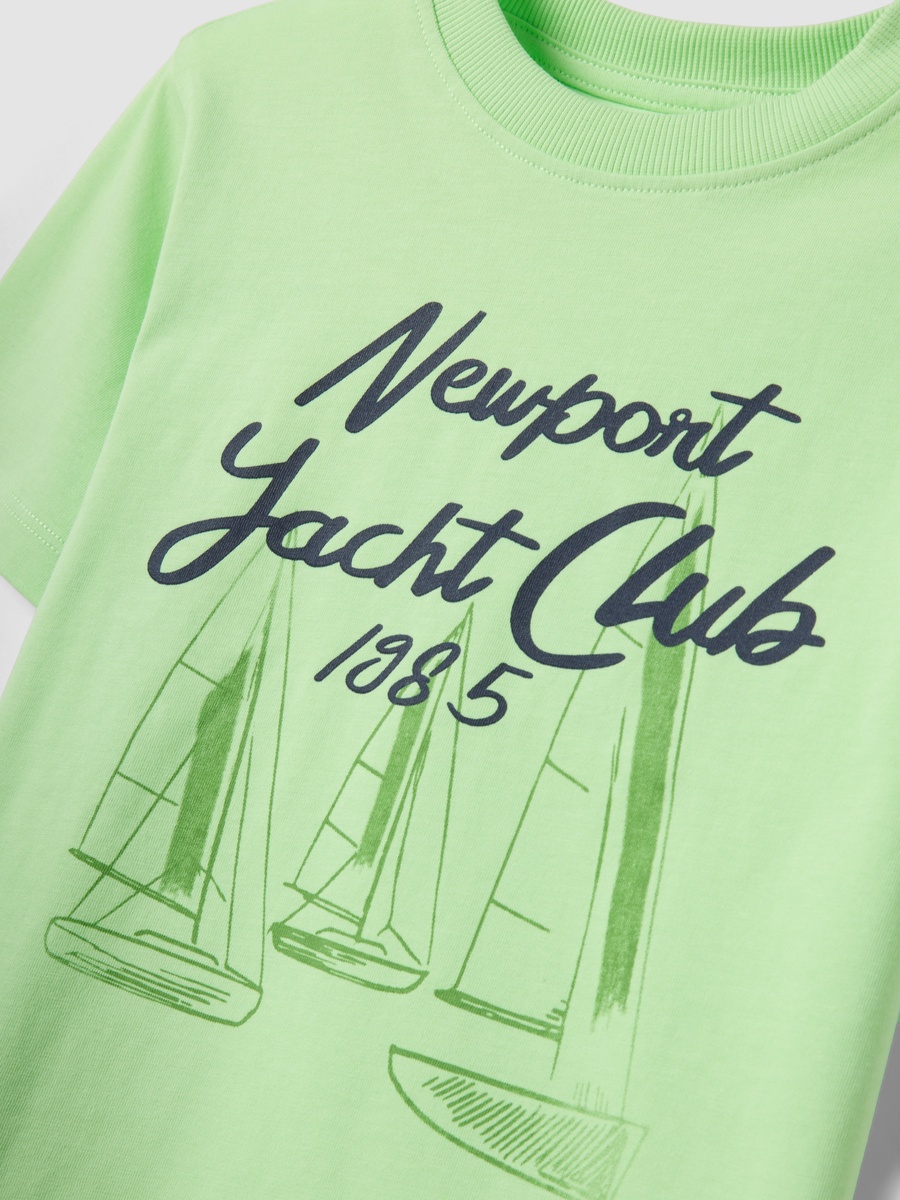 Kids Green Pure Cotton Graphic Print T-Shirt