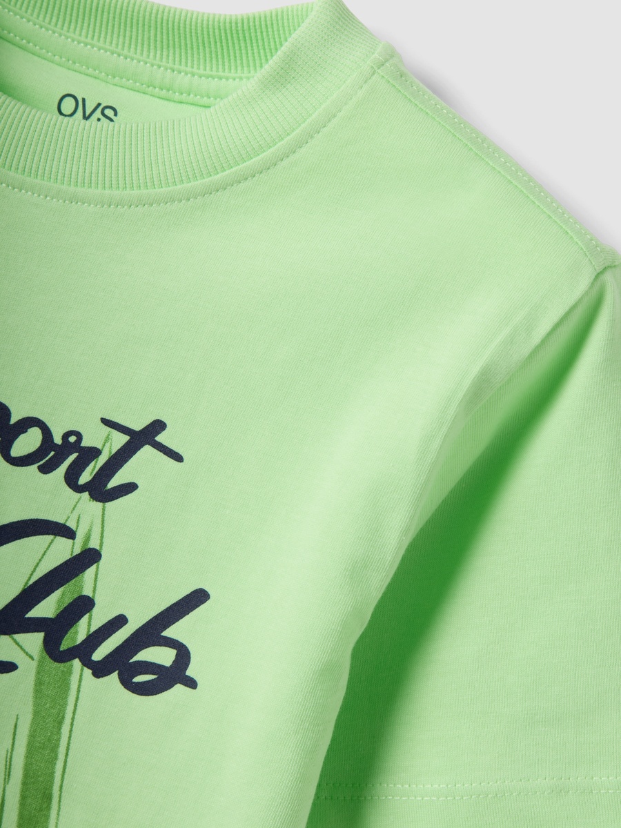 Kids Green Pure Cotton Graphic Print T-Shirt