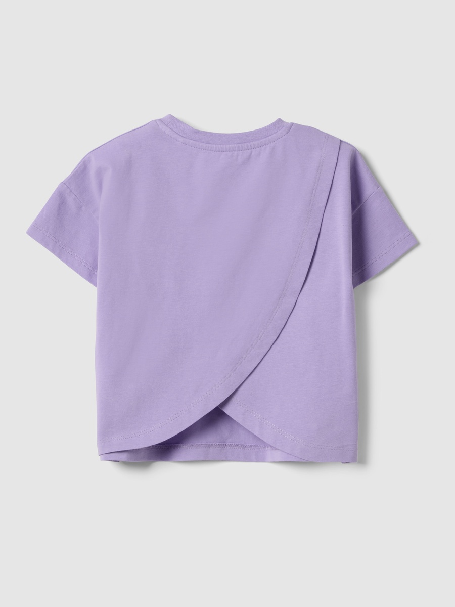Girls Purple Embroidered Stretch Cotton T-Shirt
