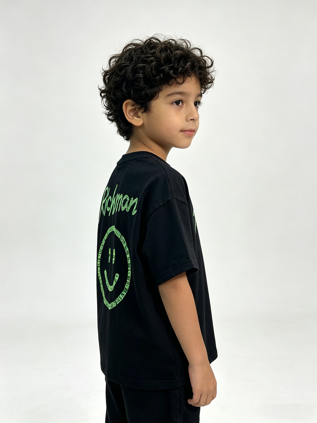 Kids Black Graphic Ramie T-Shirt