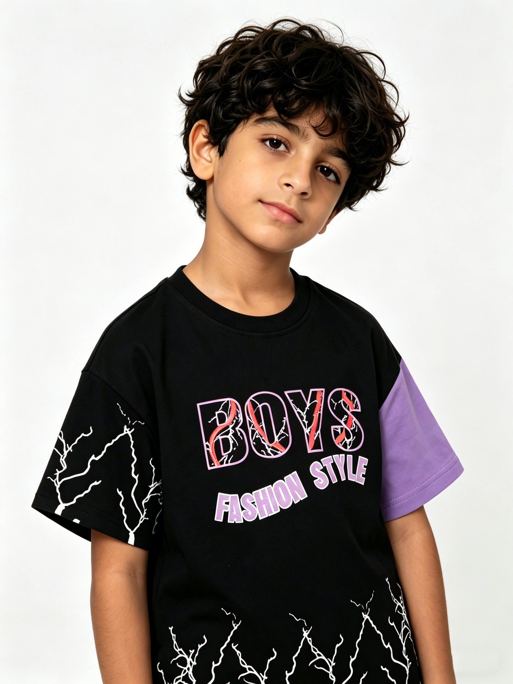 Boys Black Graphic Cotton T-Shirt 