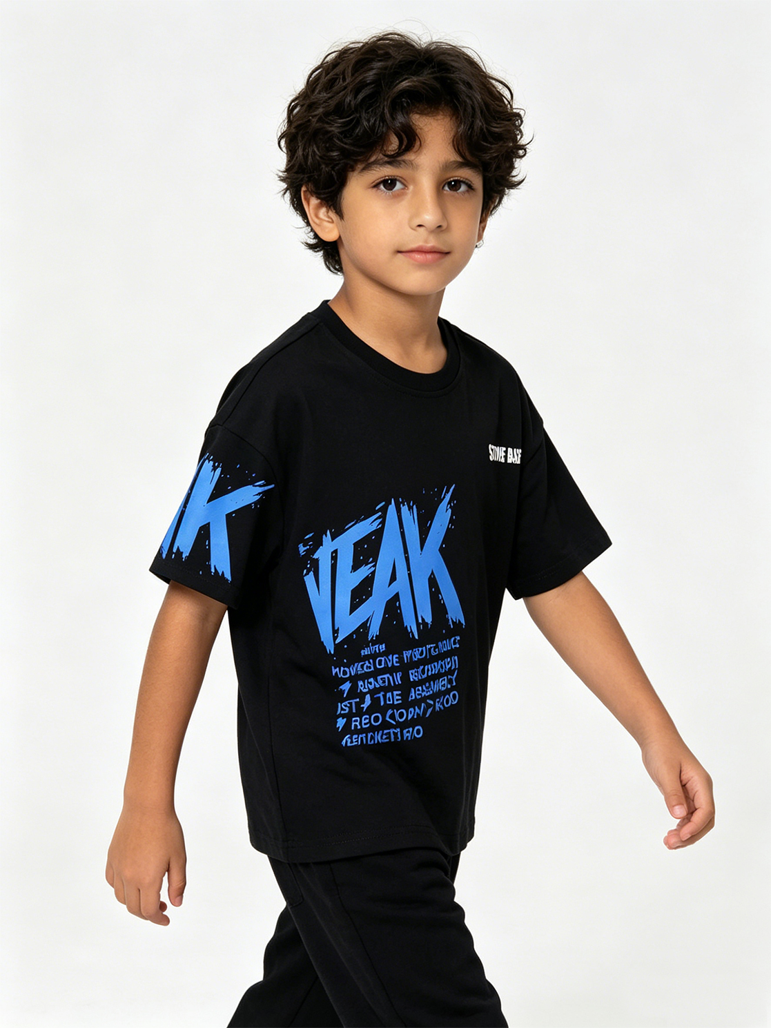 Kids Black Graphic Print Cotton T-Shirt