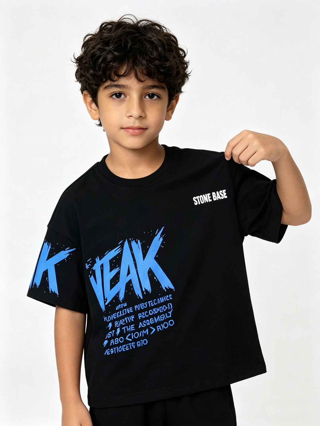 Kids Black Graphic Print Cotton T-Shirt