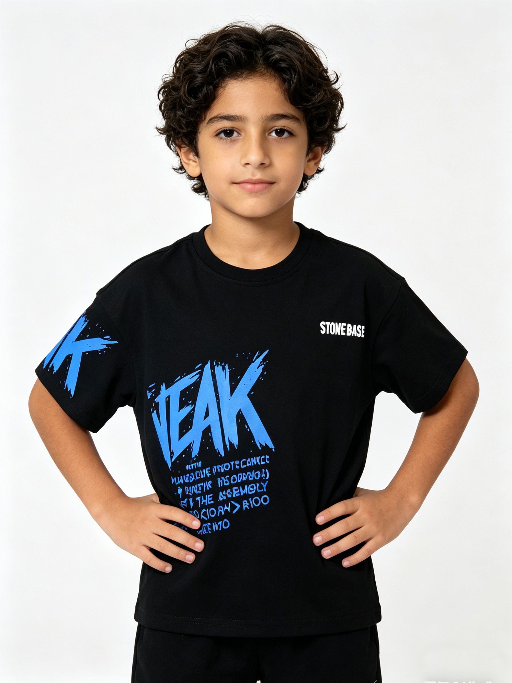 Kids Black Graphic Print Cotton T-Shirt