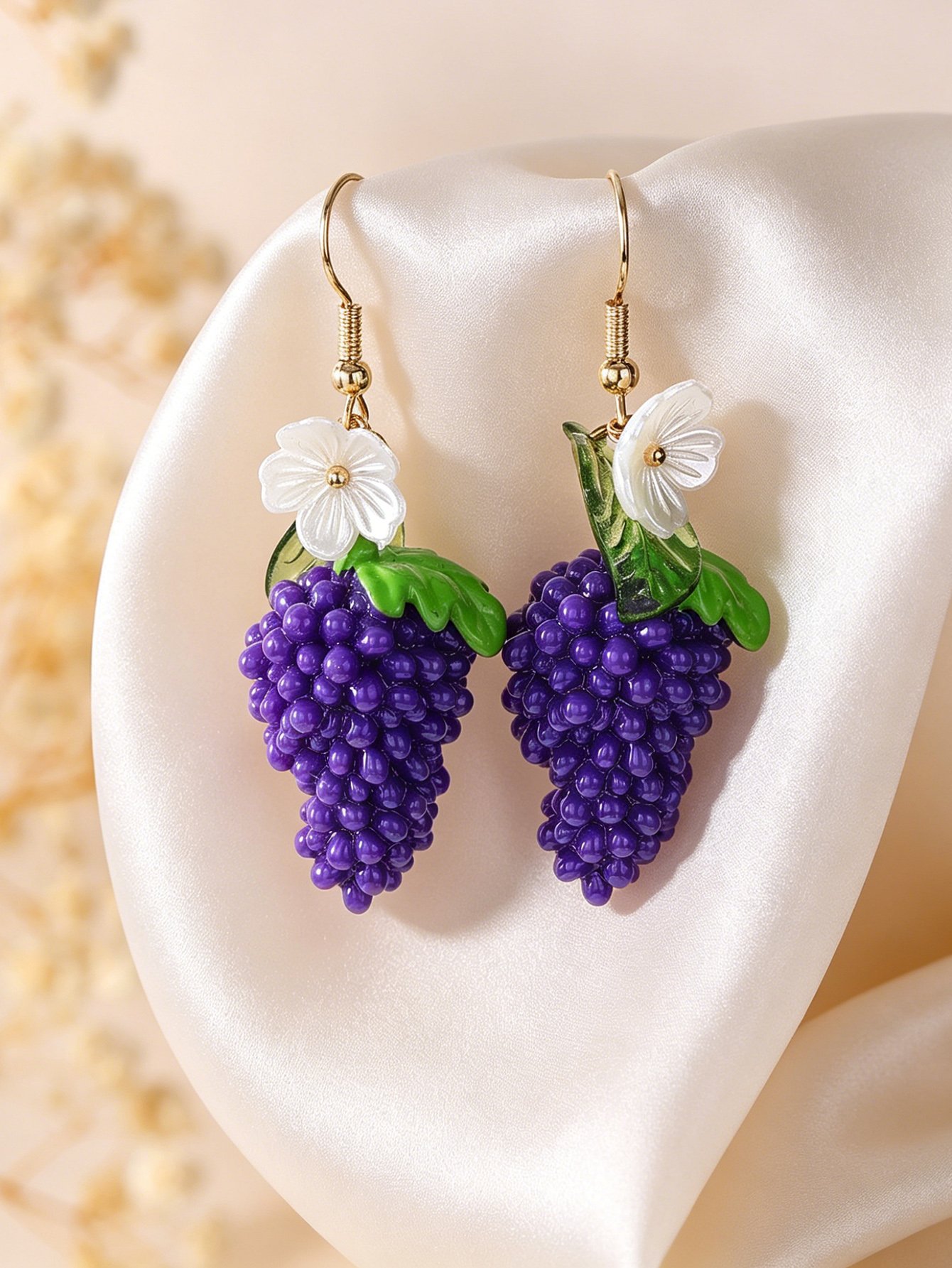 Purple Grape Cluster Drop Earrings