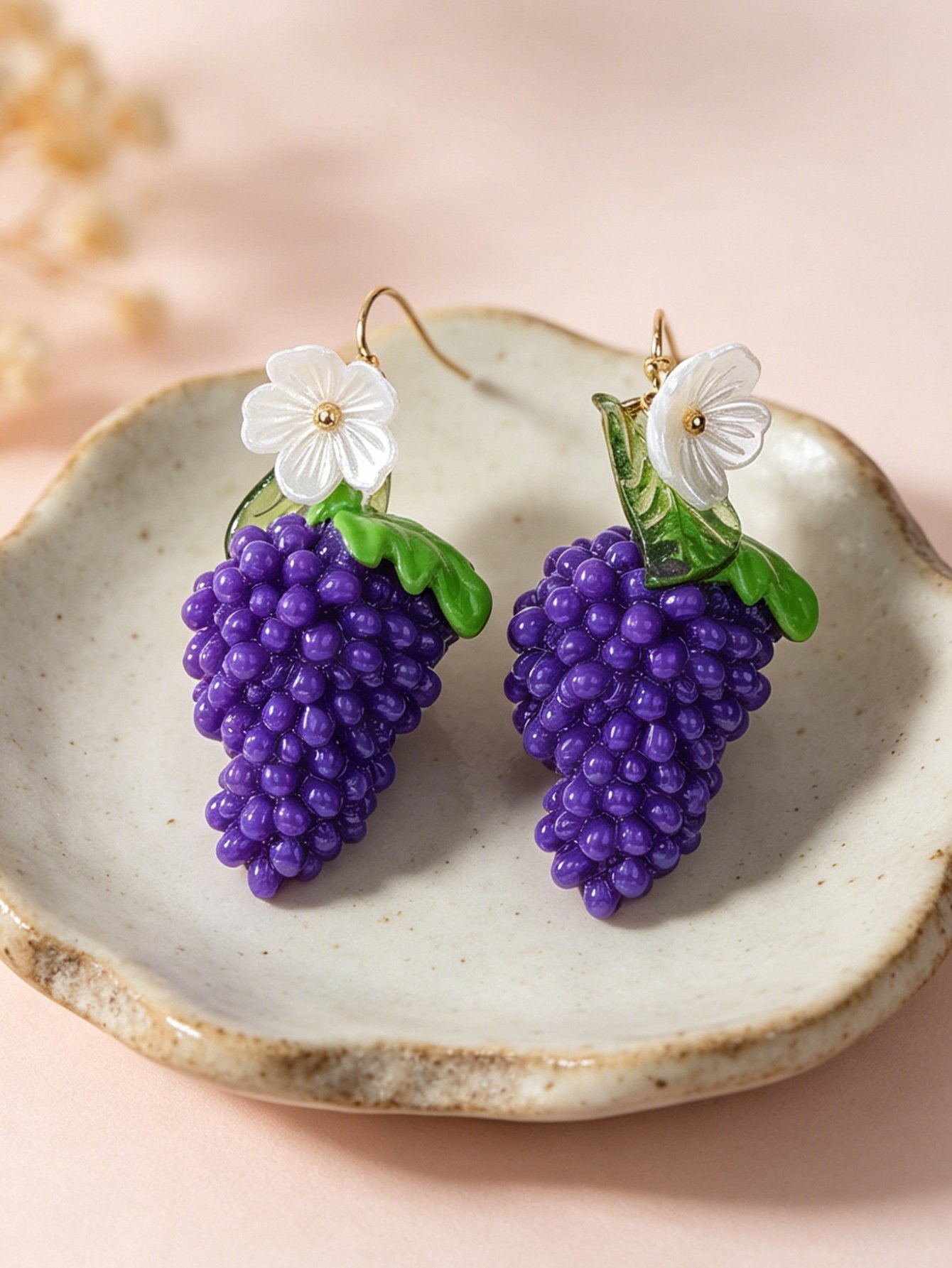 Purple Grape Cluster Drop Earrings