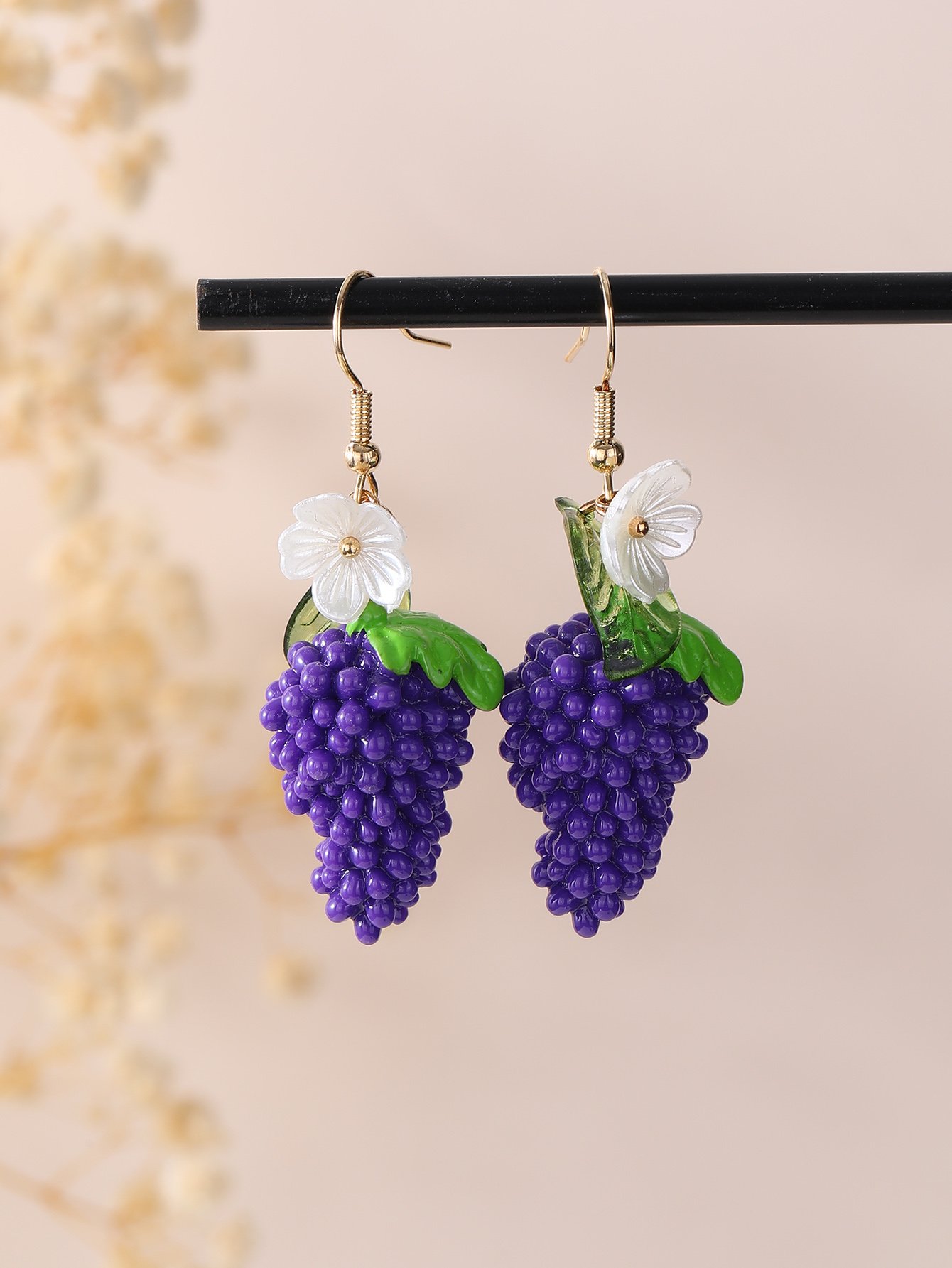 Purple Grape Cluster Drop Earrings