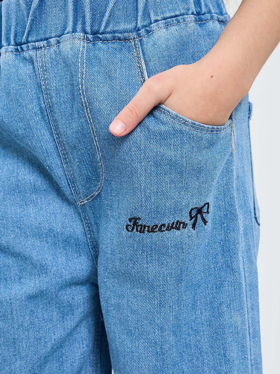 Girls Straight Leg Jeans with Bow Embroidery