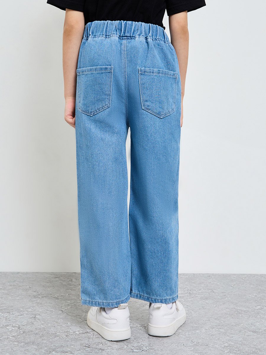 Girls Straight Leg Jeans with Bow Embroidery