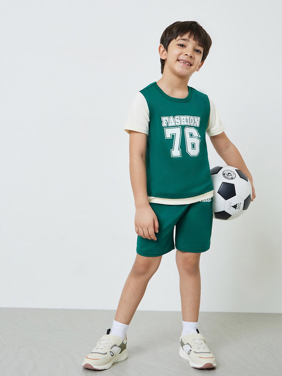 Boys Green Graphic T-Shirt and Shorts Sport Set