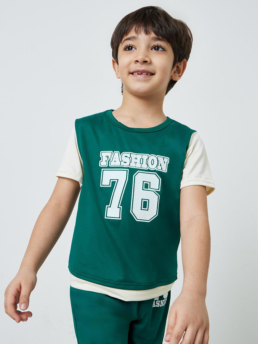 Boys Green Graphic T-Shirt and Shorts Sport Set